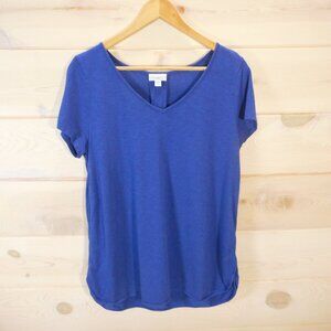 J Jill Women's size M Short Sleeve Rounded Hem T-Shirt Top Blue V-neck